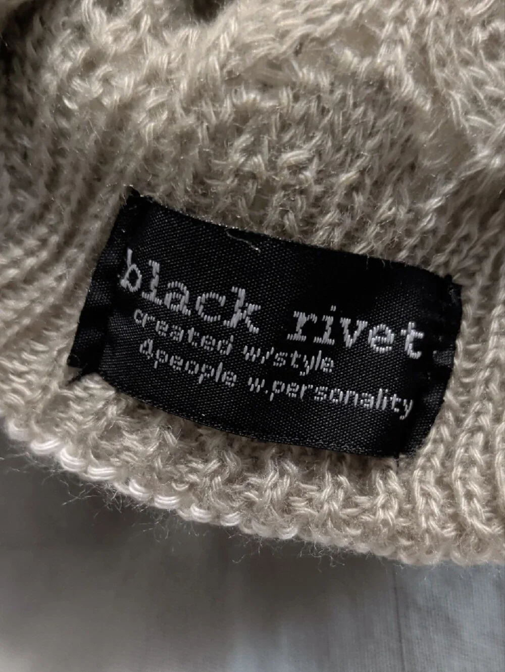 Black Rivet Cream Knit Beanie with Chevron Lace